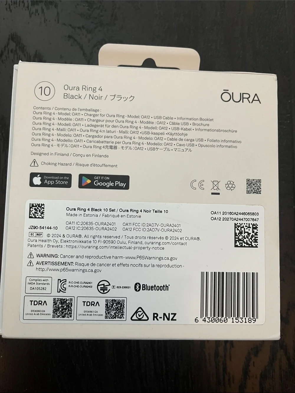 Oura ring gen 4 size 10 black